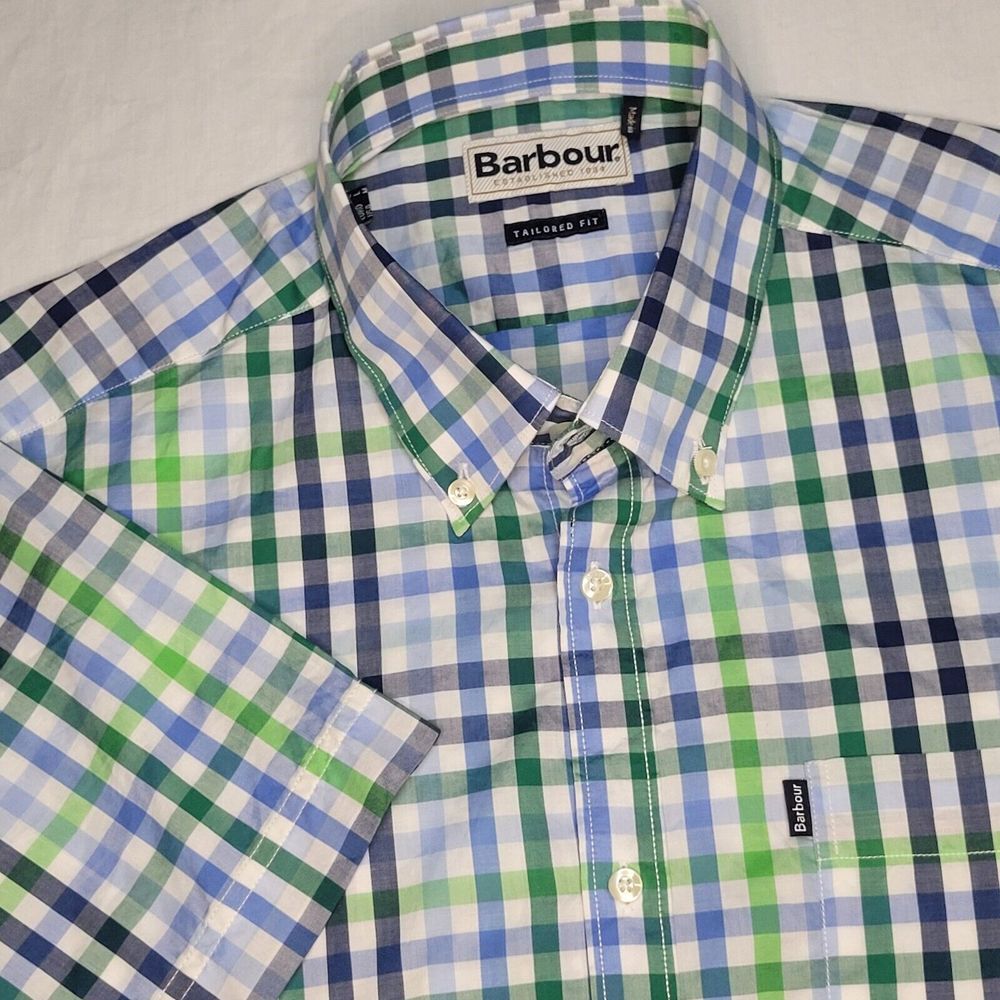 Barbour Green and Blue Plaid Casual Button Down Shirt